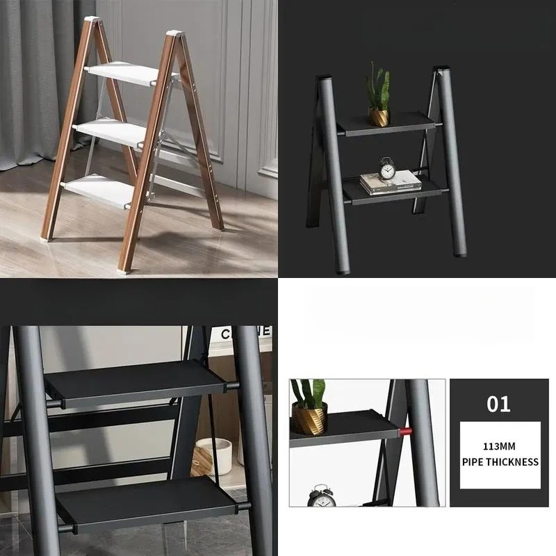 150Kg Black Modern Steel Ultra Thin Folding Ladder Space Saving Household Multi Functional Flower Plant Frame Shelf Stool