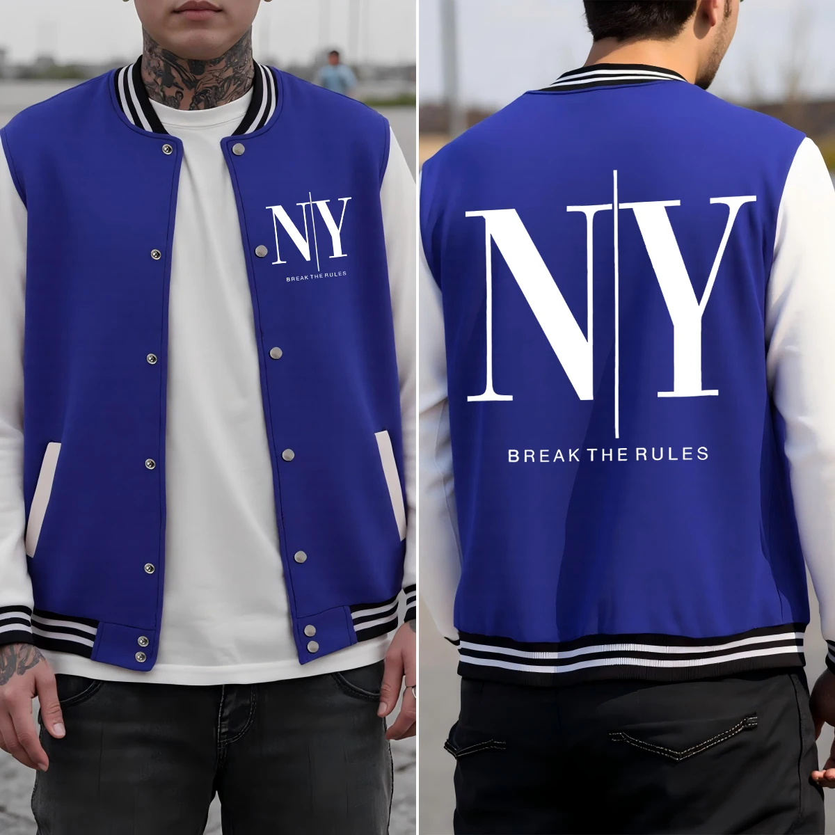 

Break The Rules Yes No Pattern Men Jacket Loose Cotton Baseball Uniform Colorful Autumn Clothes All-Match Man Sportswear