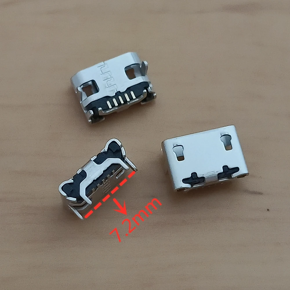 10-100pcs/lot Micro USB Connector 5pin Jack Female Socket 7.2mm Ox horn Flat port Type for Mobile Phone Tail Charging tail port