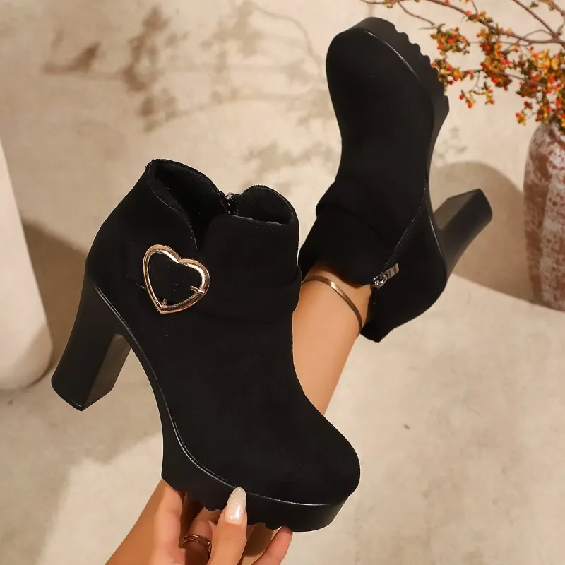 أحذية نسائية بمقاسات كبيرة جديدة للربيع والخريف والشتاء بمقدمة مستديرة كاجوال من جلد الغزال بكعب متوسط #5