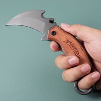 EDC Camping Pocket Knife Stainless Steel Karambit Portable Wooden Handle Knives Outdoor Survival Folding Knife for Self Defense