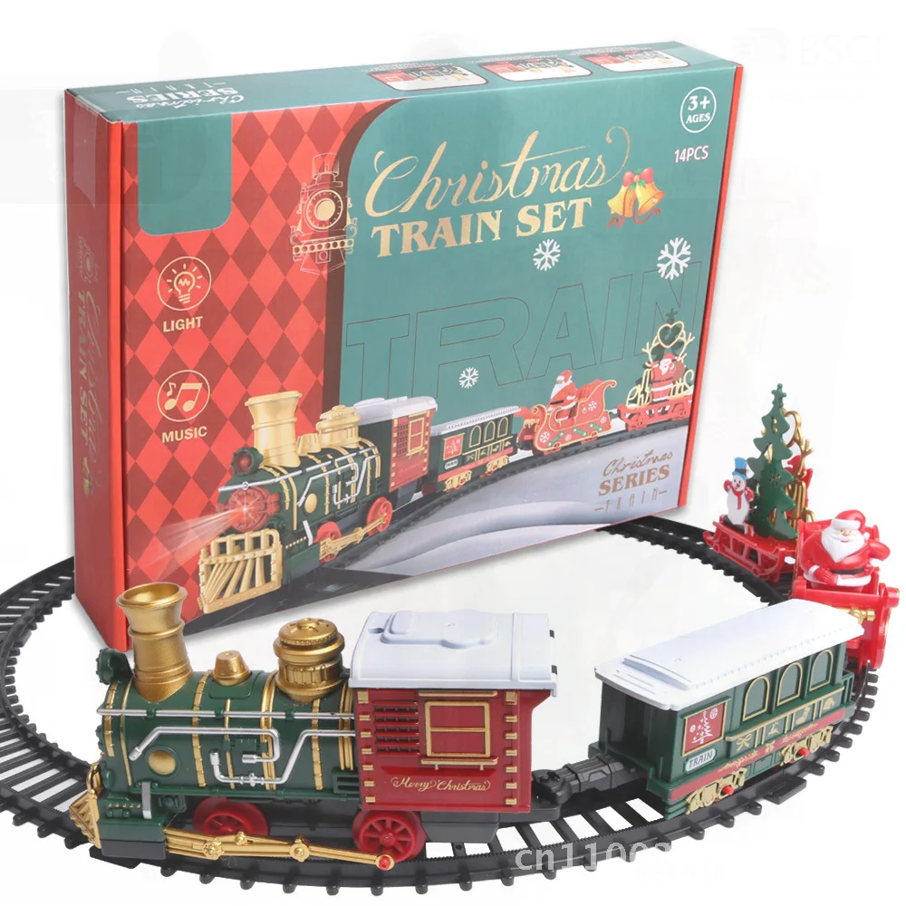 Christmas Train Children's Toy Gift Retro Electric Track Train with Light And Music for Kids 4-6 Years Old Plastic Interactive