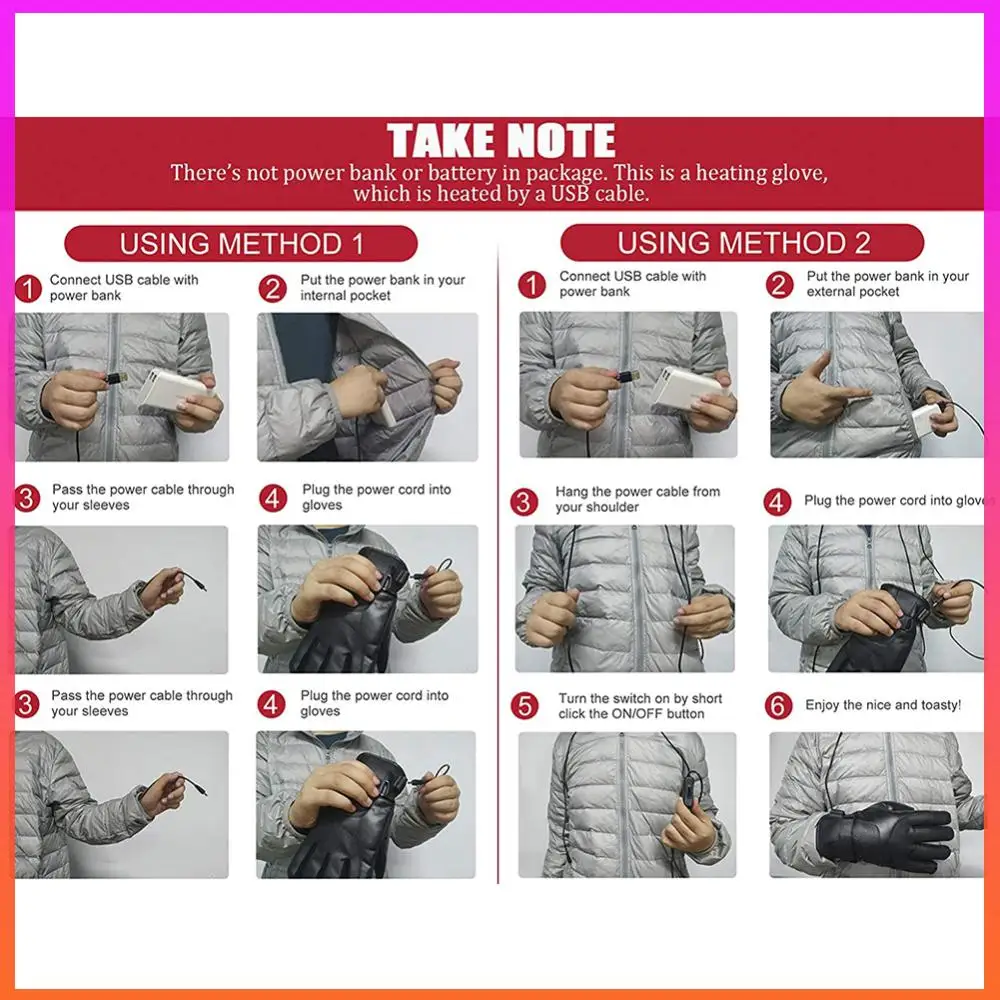 

Leather Winter Gloves Heated Waterproof Outdoor Warm Hand Heating Gloves Touchscreen Hand Warmer for Hiking Skiing Fishing