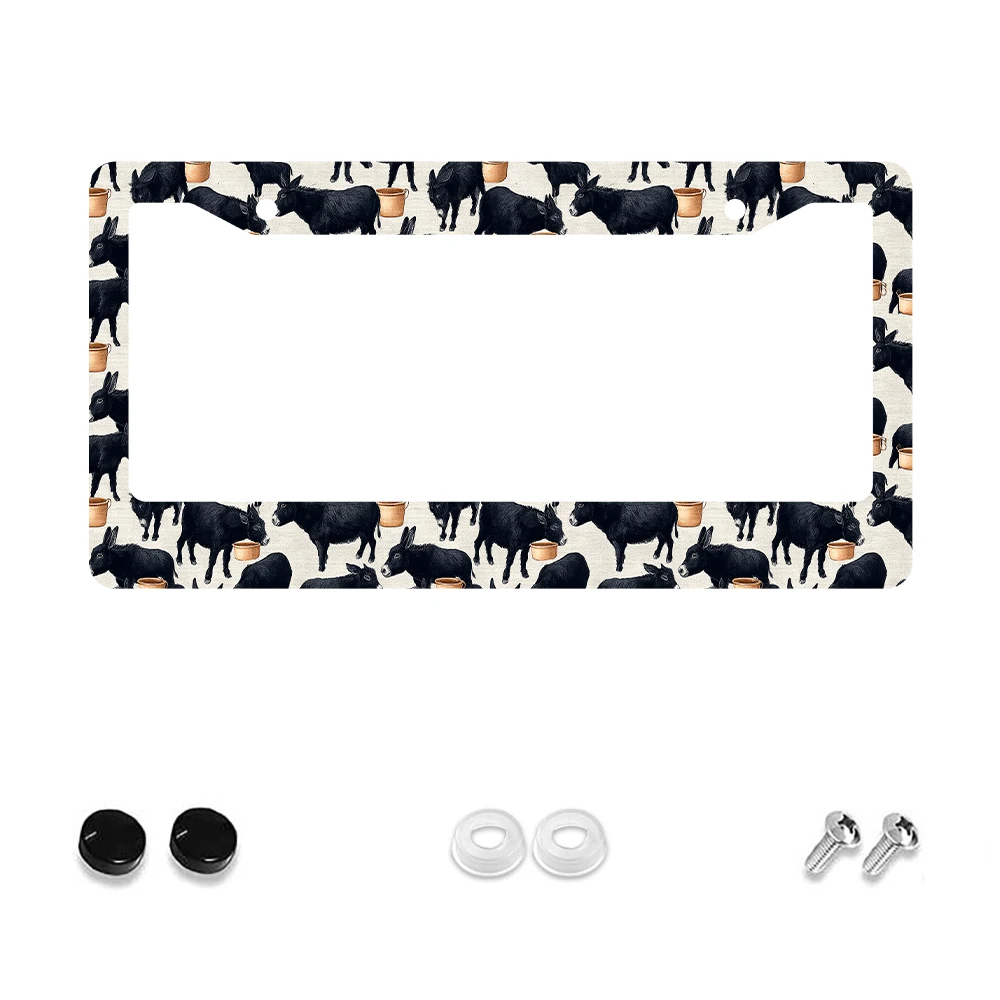 

1 шт., рамка номерного знака с 2 отверстиями, черный ослик, алюминиевый материал, 6x12 дюймов с набором винтов, ретро, новинка, украшение автомобиля G