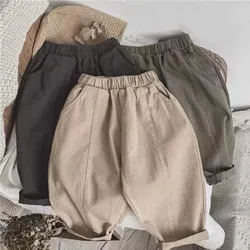 Jardineira de bolso retrô infantil, calça infantil, roupa de algodão, solta, sólida, menino, menina, crianças, moda, primavera, 2022