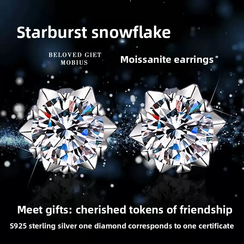 

2025 Snowflake Heart Six-Prong 1ct Moissanite Earrings S925 Sterling Silver Women - Versatile Elegant, Meaning Shiny Love Always