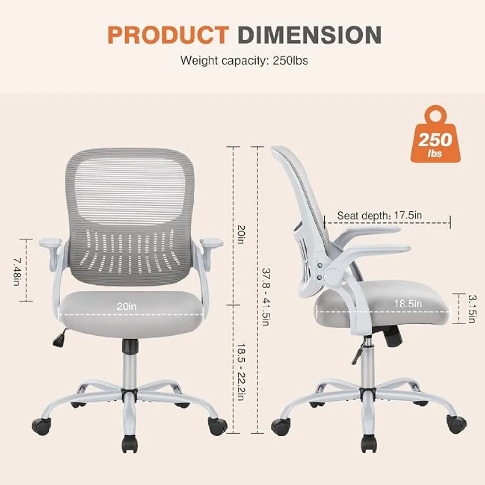 Cadeira de escritório ergonômica com costas médias, malha rolante, cadeiras giratórias de trabalho com rodas, confortável, suporte lombar, cadeira de escritório