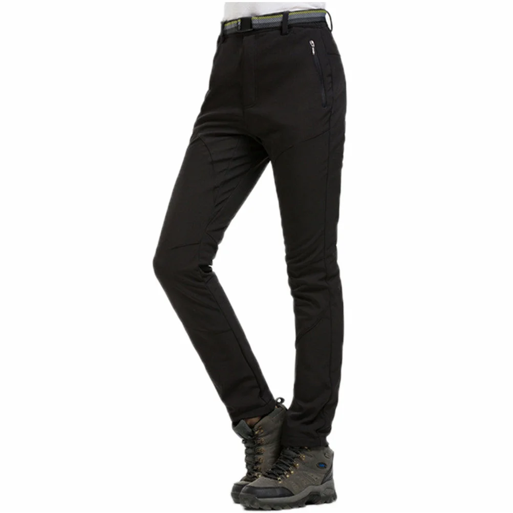 

Women Thick Warm Fleece Softshell Skiing Pants Black Size M Waterproof Windproof Outdoor Running Hiking Sports Cargo Pocket