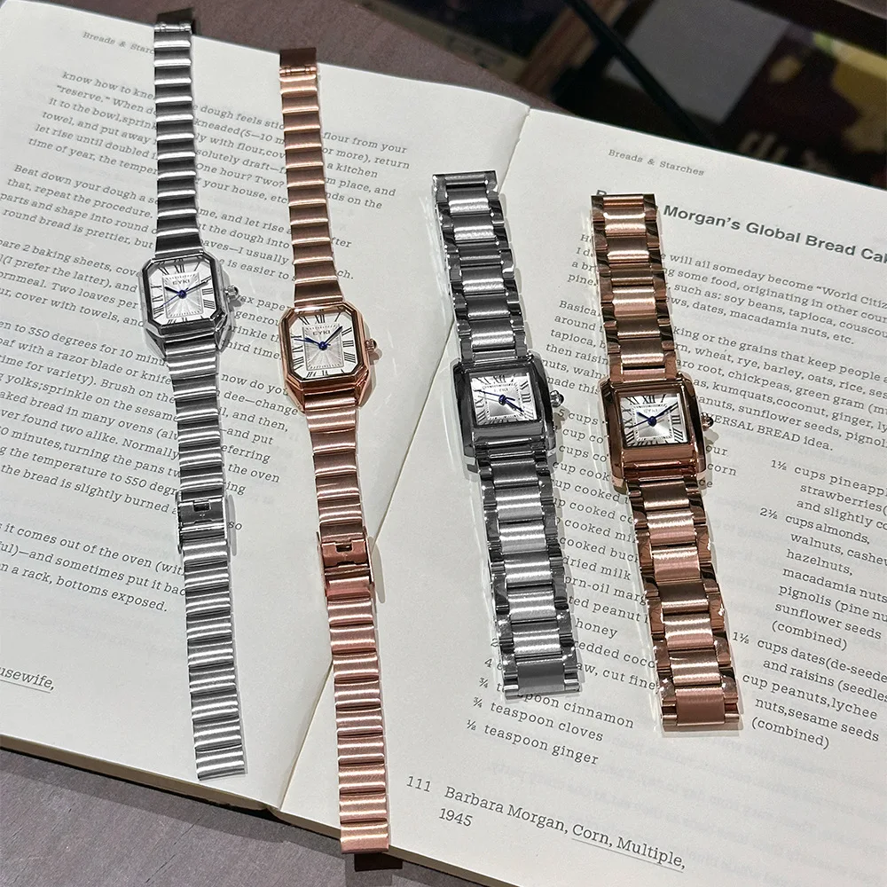 Nieuw licht luxe retro rechthoekig stalen bandhorloge met stalen band voor dames, eenvoudig temperament, koppelhorloge, luxe horloge van hoge kwaliteit
