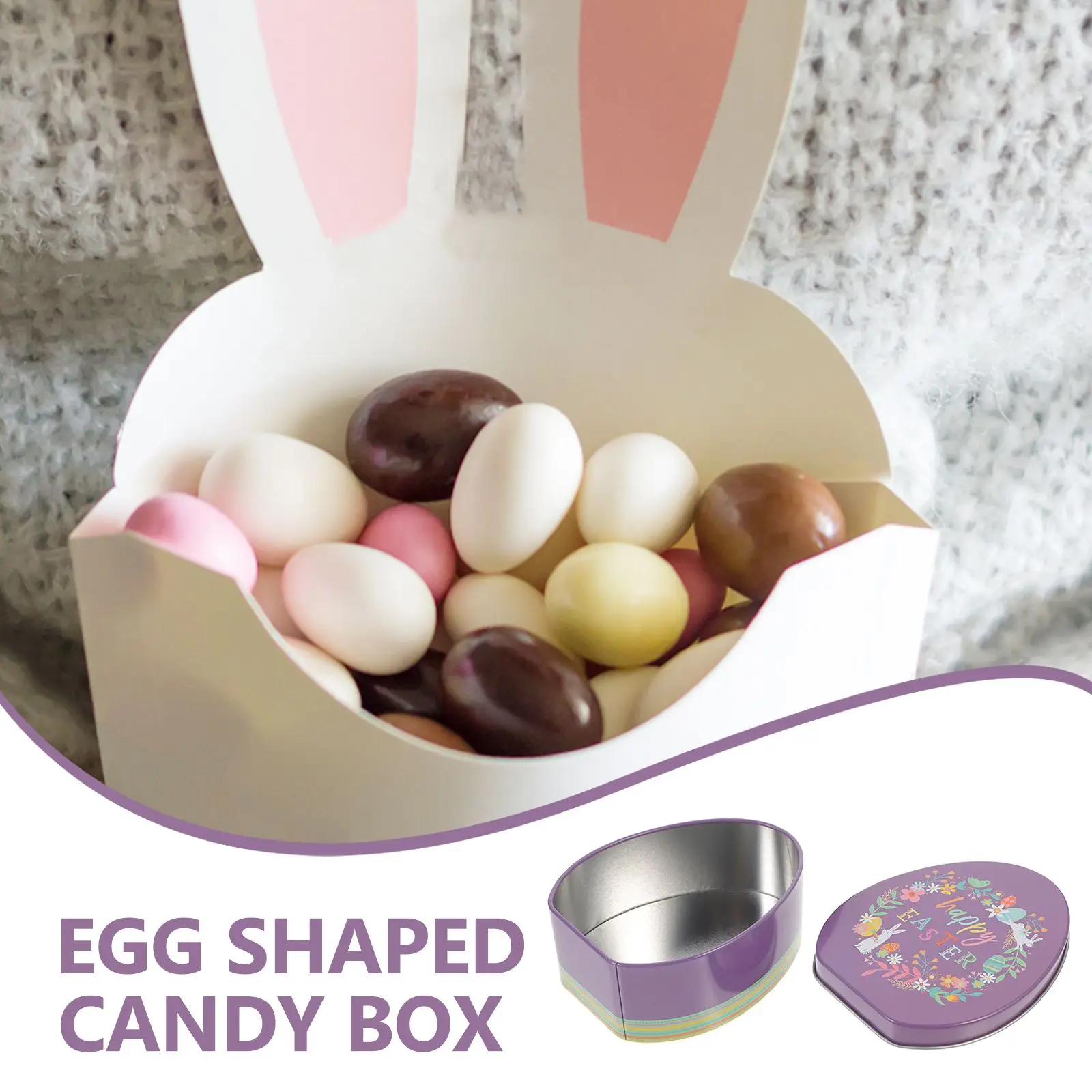 2Pcs Easter Gift Boxes Candy Container Snack Decor Cookies Case Party Favor Small Tin Easter Themed Pattern Portable Treat Box