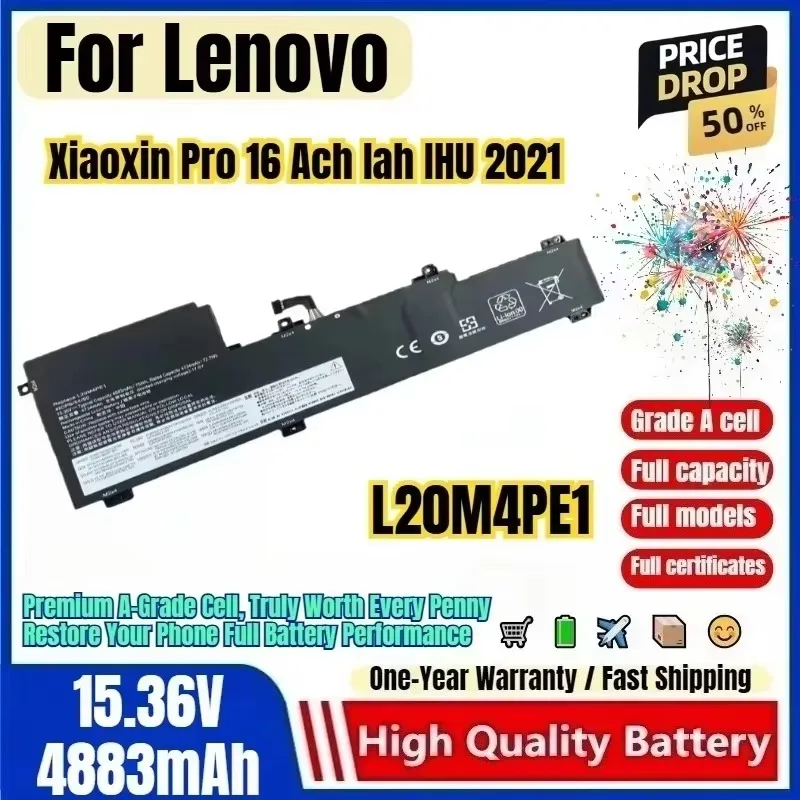 L20M4PE1 for Lenovo Xiaoxin Pro 16 Ach Iah IHU 2021 Laptop Battery 0Cycle High Capacity Battery Replacement Bateria Grade A Cell