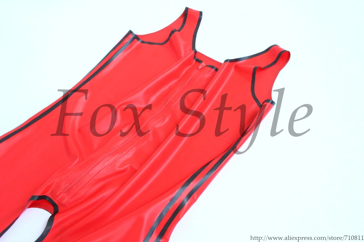 

Wholesale Wet Look Sexy Men Latex Catsuit (high quanlity level) red and black trim