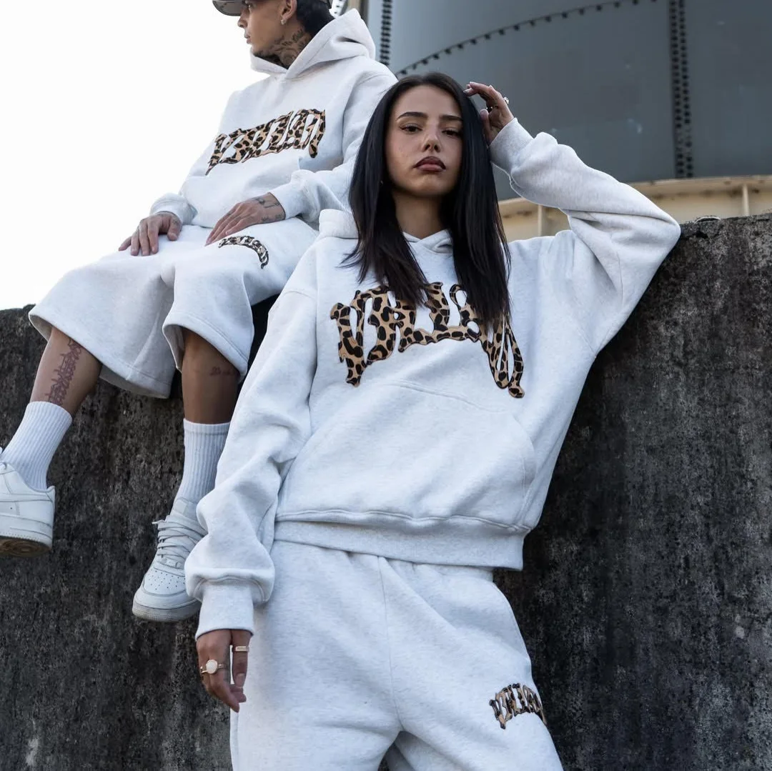 Men's Leopard Print Letter Tracksuit Set, Y2K Hoodie & Joggers Two Piece Sets Man, Streetwear Casual Women Sets