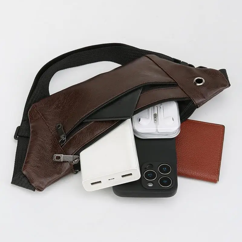【SY】Waist Bag Men's Wearing Belt Phone Waist Bag Layer PU Leather Multifunctional Single Shoulder Crossbody Phone Bag
