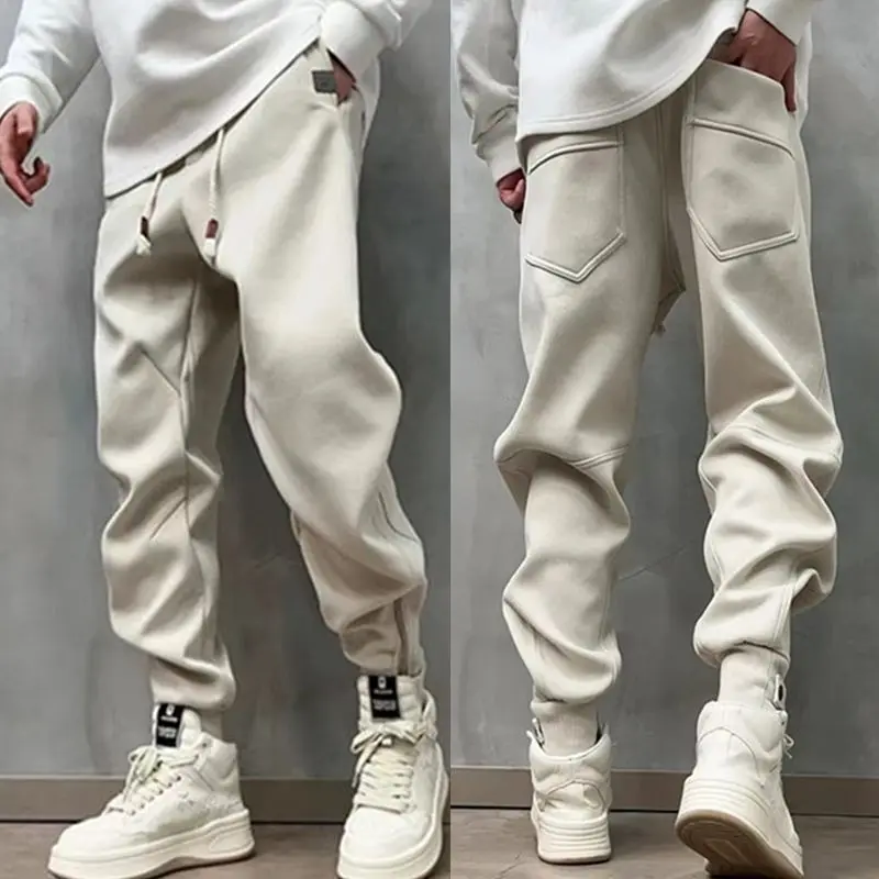 

New Men's Spring Autumn Embroidered Harem Pants Loose Zipper Fashion Sports Casual Pants Drawstring Pockets Loose Trousers