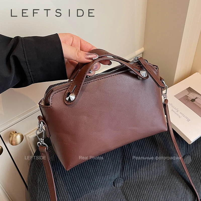 

LEFTSIDE Small PU Leather Short Handle Shoulder Bag for Women 2025 Luxury Crossbody Bag Lady Designer Handbags and Purses