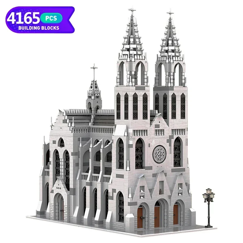 MOC Architecture Gothiced Cathedral Street View Building Blocks Assembly Model White House Village Bricks Friends Holiday Toy