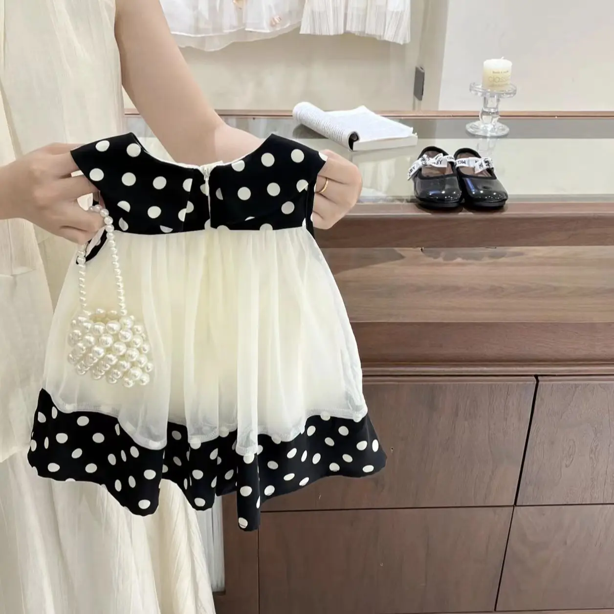 2026 Vintage Baby Girls Treasure Sleeveless Polka Dot Dress with Mesh and Sweet Flower Bud Princess Skirt