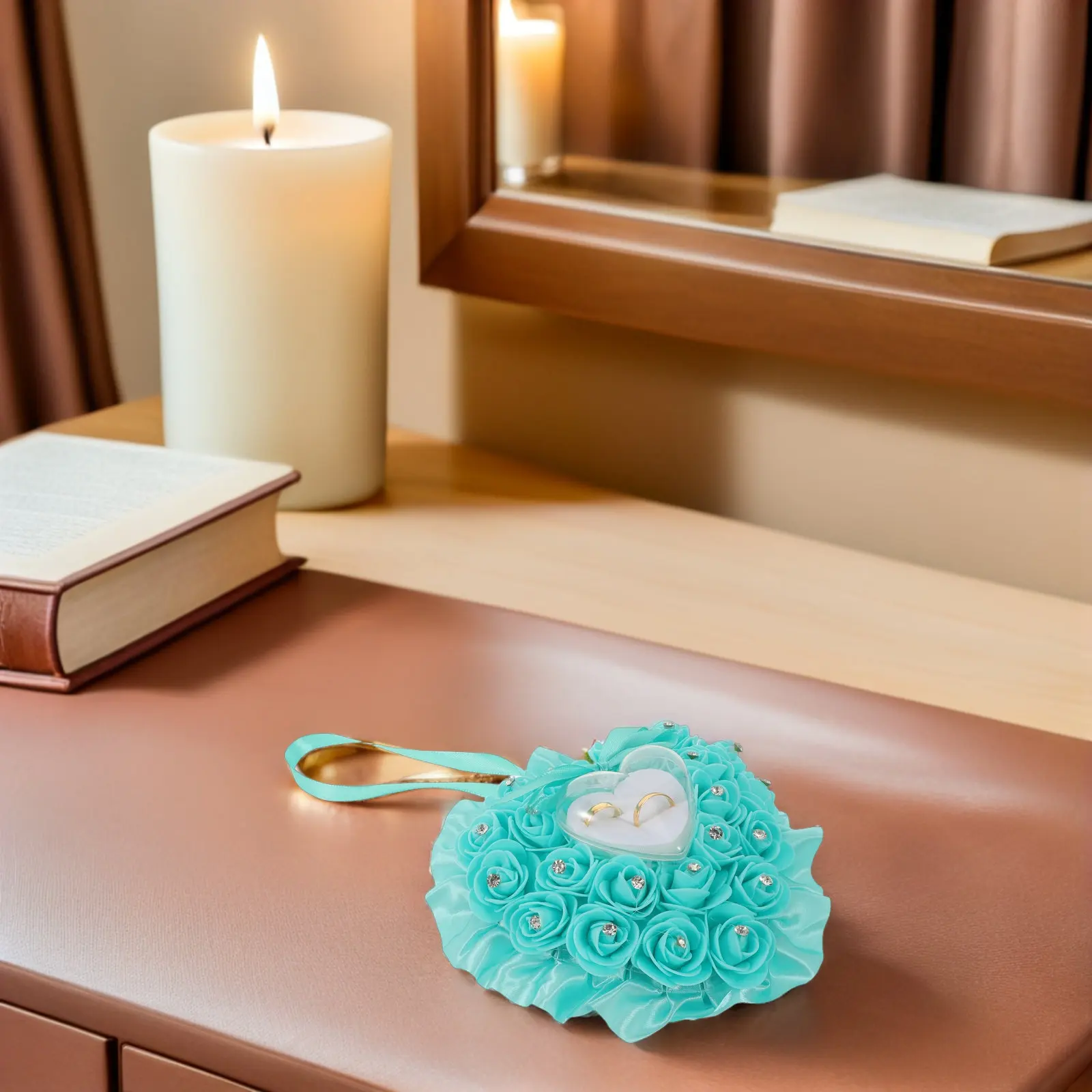 

Heart Ring Holder Wedding Ring Pillow with Delicate Rose Decor European Style Bridal Jewelry Box for Engagement Proposal