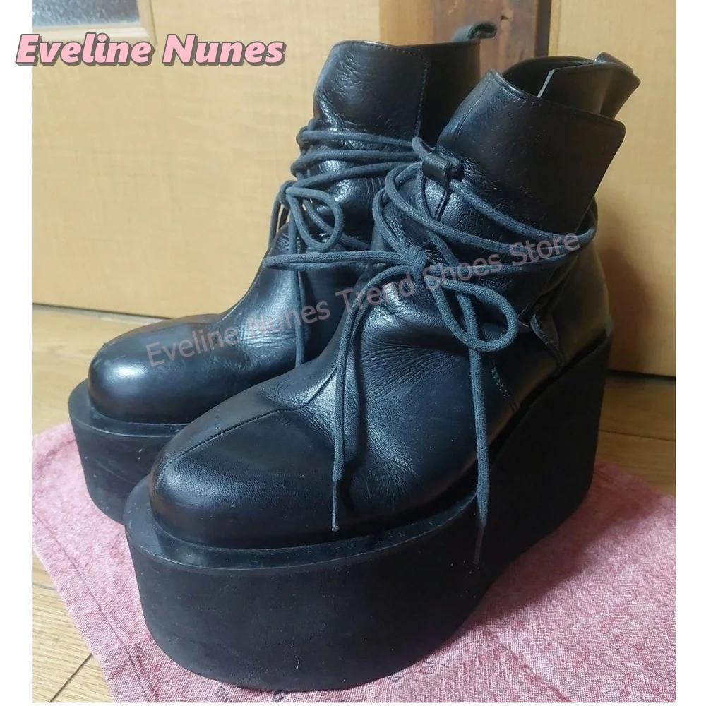 Couple Punk Platform Ankle Boots Wrap Lace Up Strap Wedge Thick Sole Gothic Punk Alt Street Style Retro Fashion Boots 2026 Trend