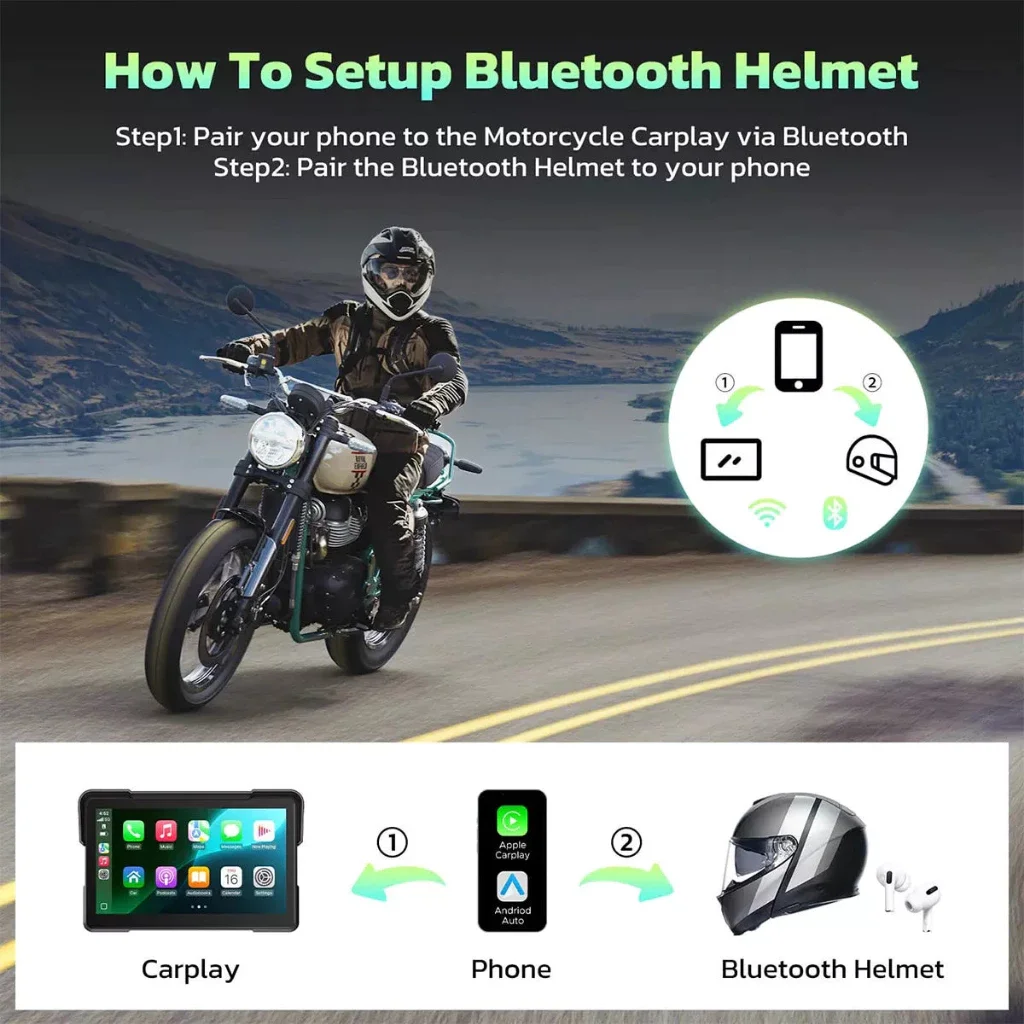 Aoocci C7 Motorcycle Carplay GPS for Apple CarPlay & Android Auto, 7-inch HD Touchscreen Dual Bluetooth Carplay Para Motos IP67