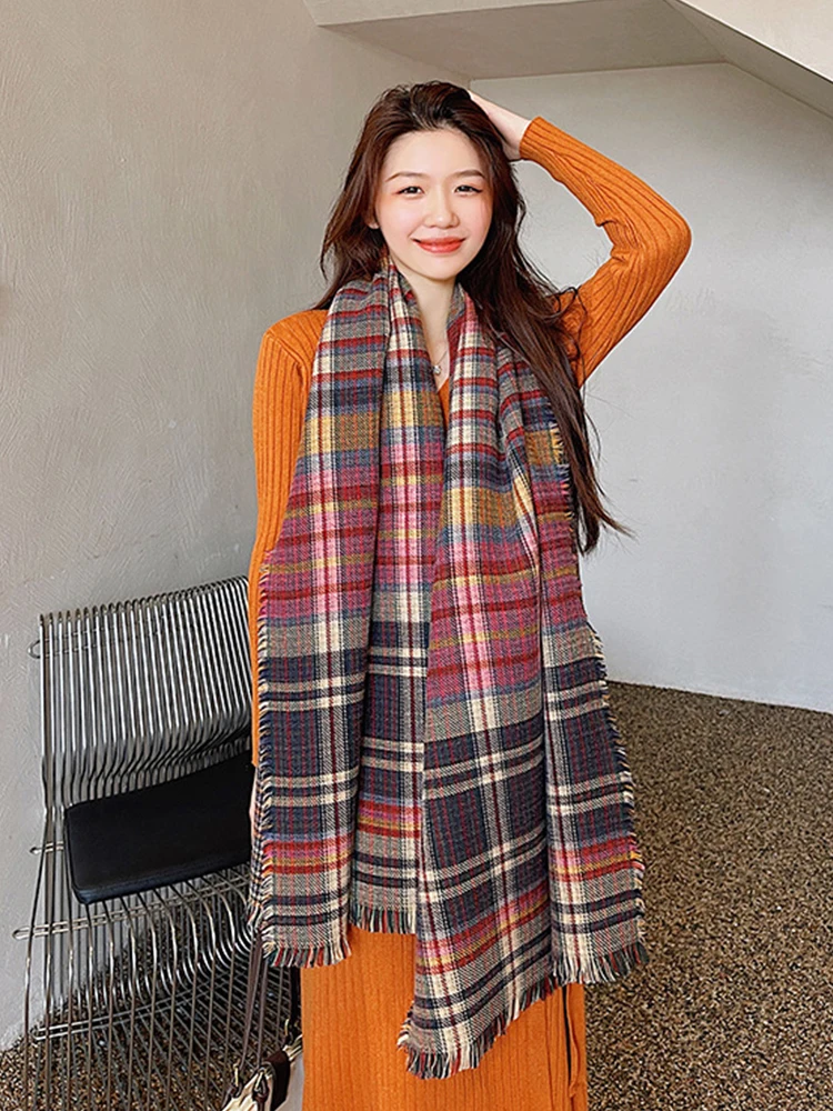 

New Imitation Cashmere Women Scarf Winter Rainbow Plaid Color Matching Scarve Pashmina Mujer Foulard Bufanda Shawls Unisex Men