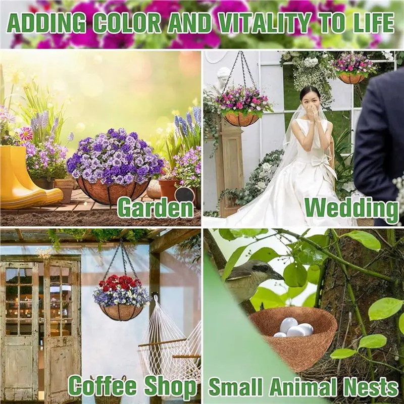A02M-12PCS 10 Inch Natural Coconut Liner Round Coconut Hanging Basket Replacement Liners For Hanging Basket Flowers