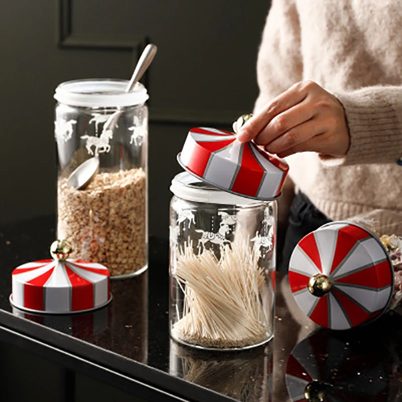 Food Storage Jar Moisture-Proof Sealed Glass Tank Cookie Snack Coffee Beans Storage Tank Creative Carousel Glass Food Bottle