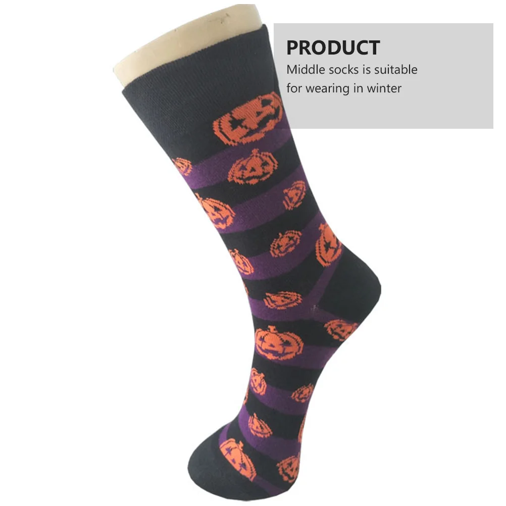 5 Pcs Halloween Series Men's and Women's Mid-calf Socks Cotton Casual Breathable Pumpkin Cartoon Anti Friction Printing