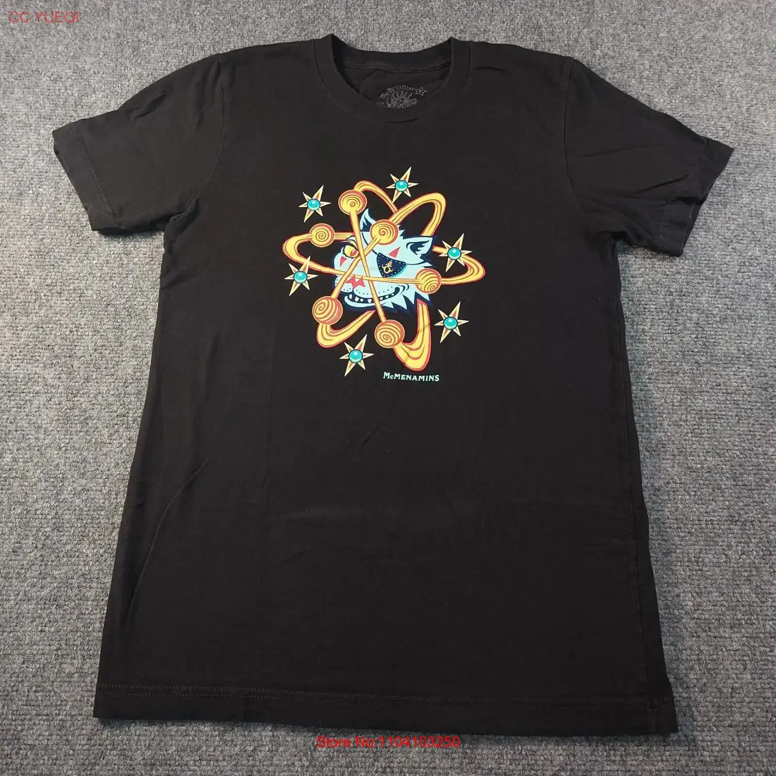 

Футболка McMenamins Atomic Cat, размер S, черная, хлопковая, в стиле ретро, научно-фантастическая, винтажная, с эффектом потертости, универсальная, дышащая, стильная, унисекс