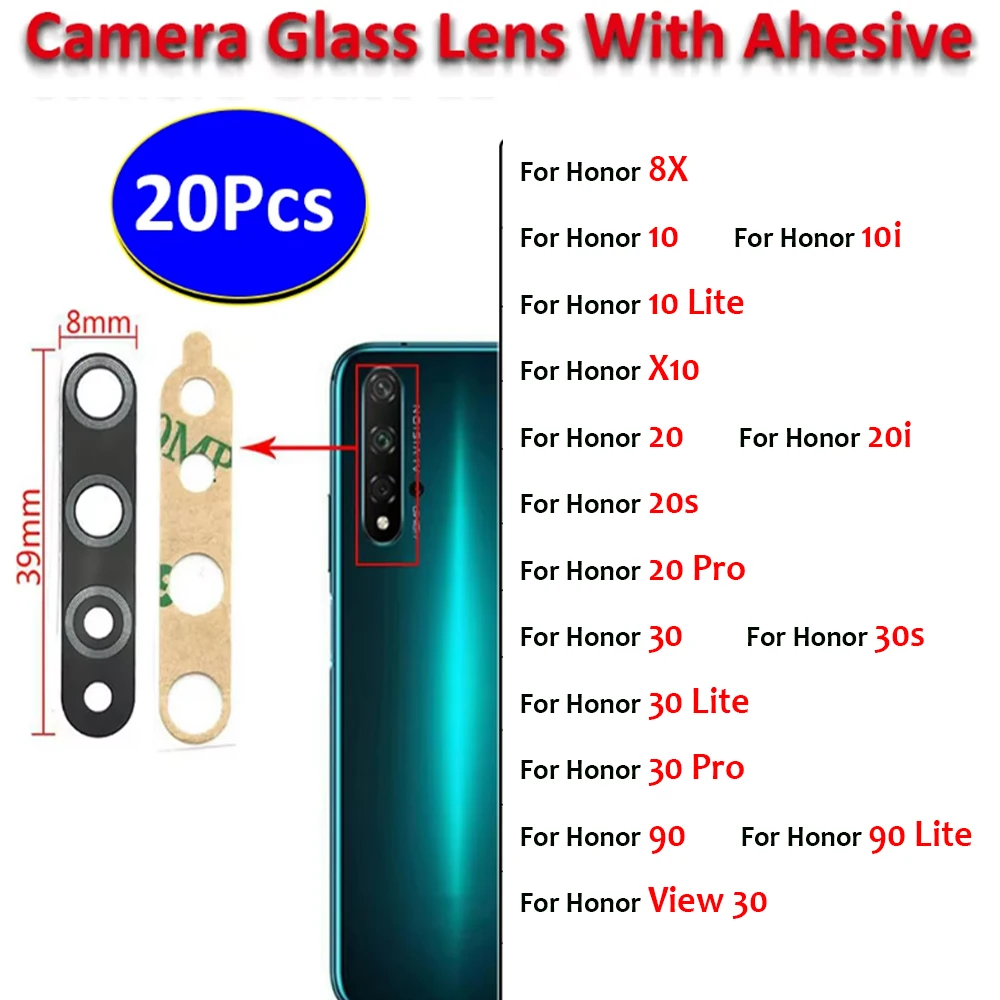 20Pcs, Rear Back Camera Glass Lens Cover Replacement For Huawei Honor 10 10i 20 20i 20S 30 30S 30 Pro LIte 8X V30 X10 90 Lite