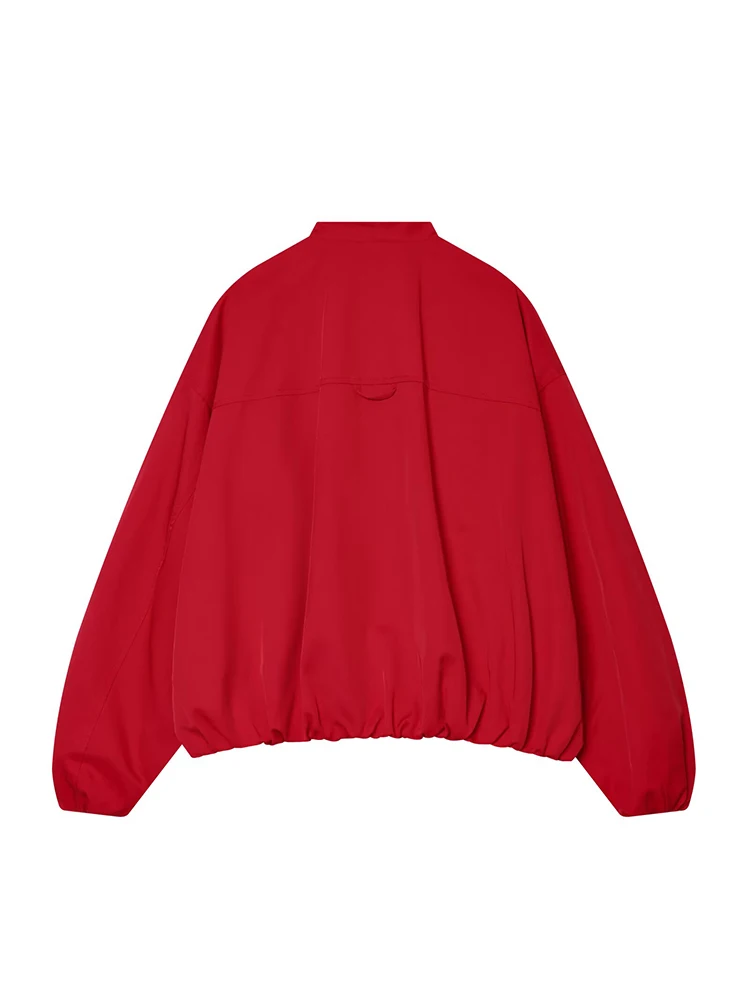 TFMLN Fashion Red Short Bomber Jacket For Women Loose Fit V Collar Long Sleeve Coat 2026 Spring Autumn Female Street Outerwear - view 4