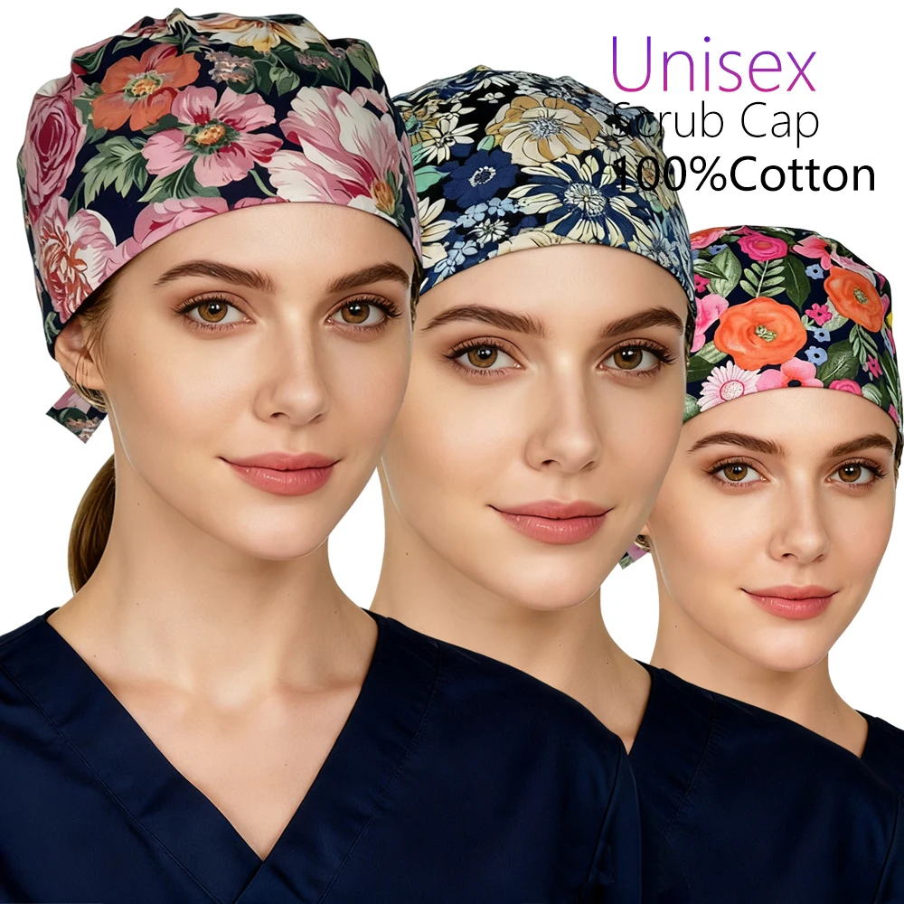

Women's Flowers Print Surgery Cap Spa Beauty shop Plastic surgery Health Care Hat Dental Hats Operating Room Surgical Scrub Caps