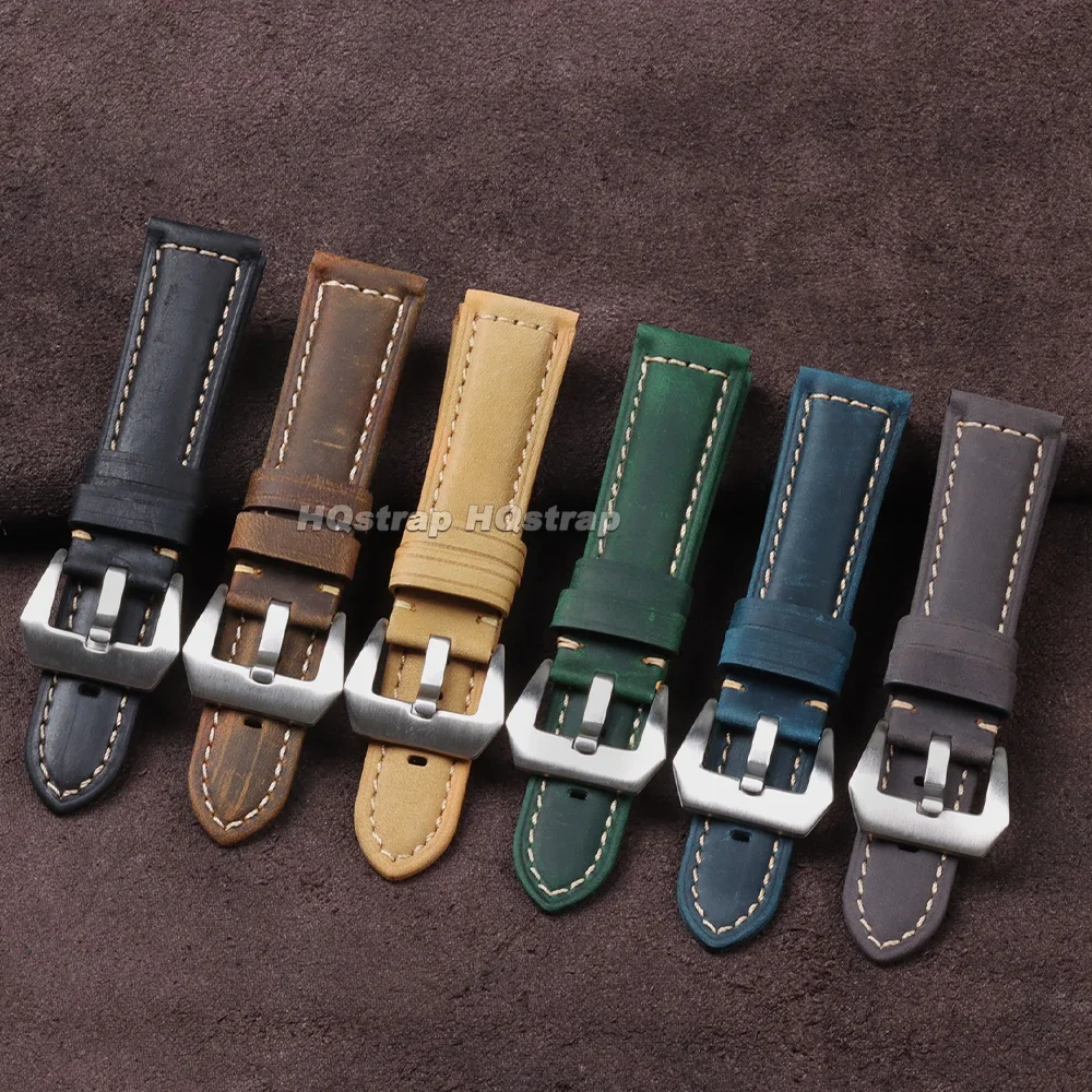 Leather Watch Band 20mm 22mm 24mm 26mm Retro Cowhide Strap for Panerai Universal Wristband Waterproof Soft Bracelet Men Women