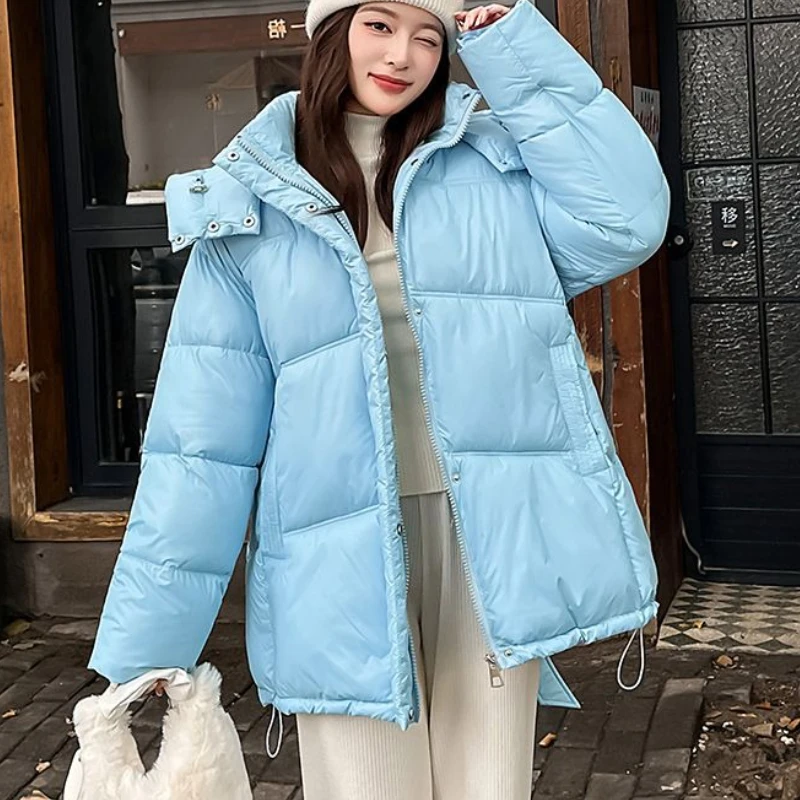 2025 Hooded Cotton Jacket Thickened Autumn/Winter Fashion Jacket Women's Solid Color Belt Warm Coat