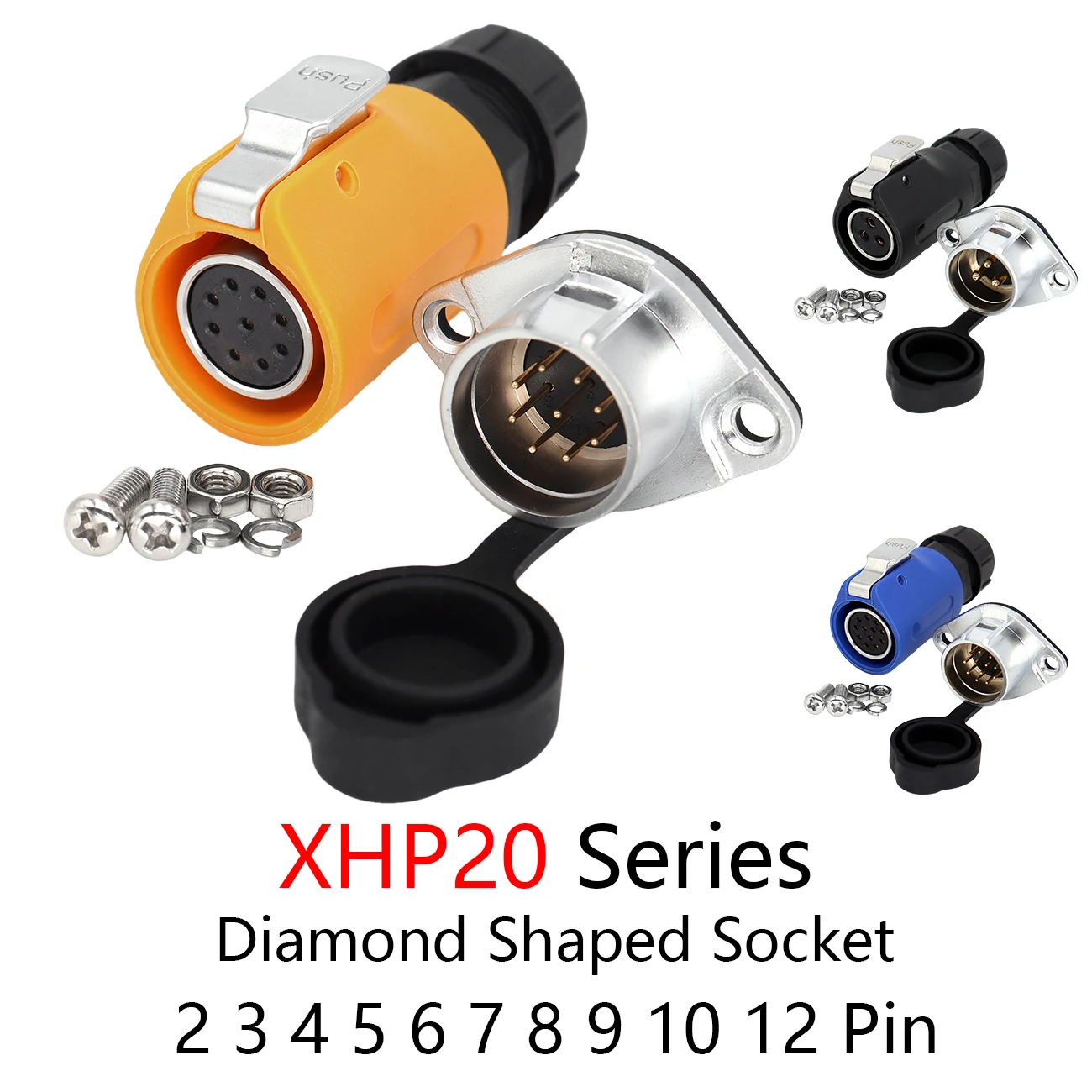XHP20 Connector 2 3 4 5 6 7 8 9 10 12 Pin LED Lighting Power Cord IP67 Waterproof Connector, Female Plug and Male Socket
