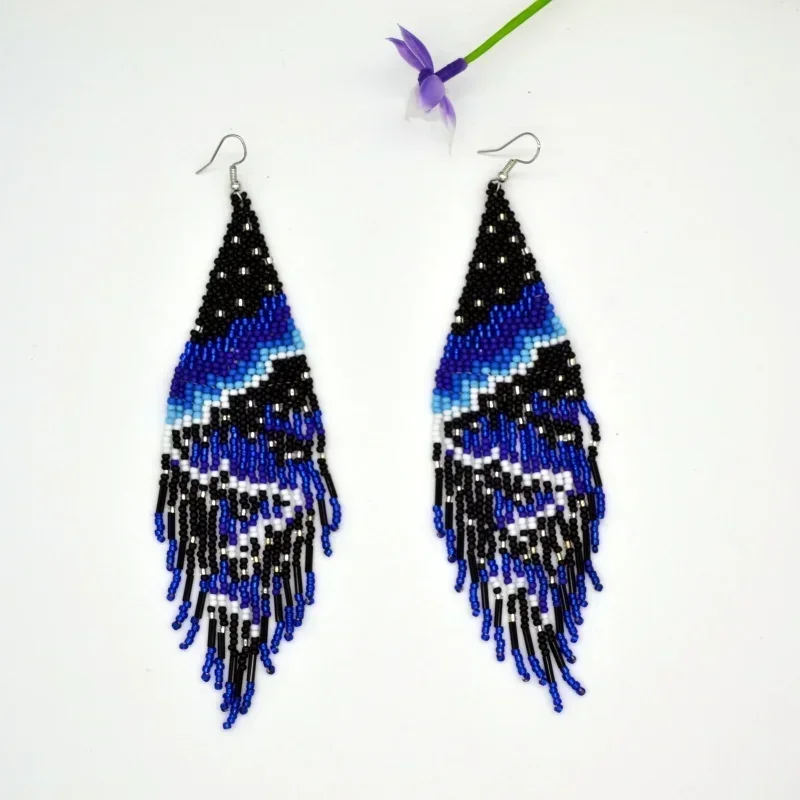Bohemia Rice bead earrings Starry sky Color mixing  Personality Tassels Hand weaving Simplicity Popular Beaded Ethnic style