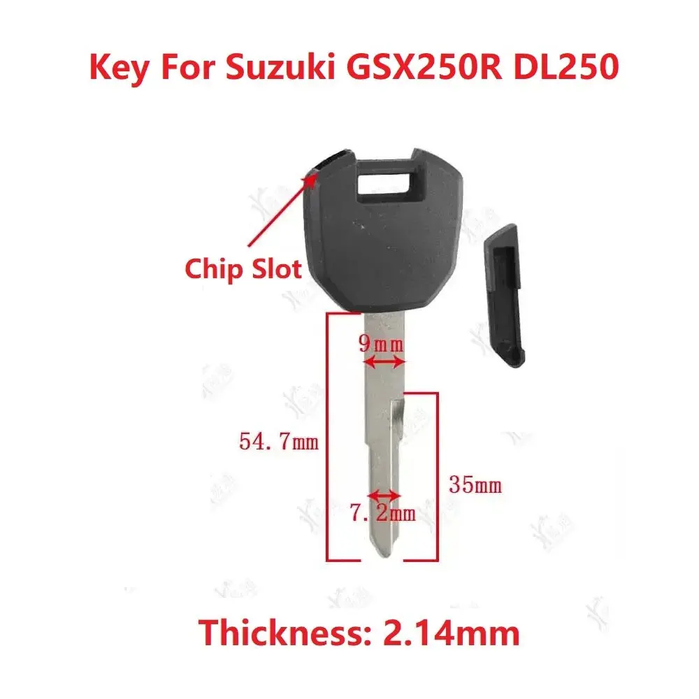 Blank Key For Suzuki GSX250R DL250 Motor Key Blade replacement With chip slot