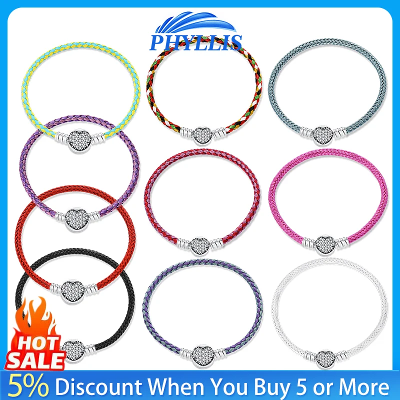 2024 New Hot Sale Heart Shaped Bracelet 925 Sterling Silver Original 16-21cm No Fading Bracelet Suitable for DIY Birthday Gift