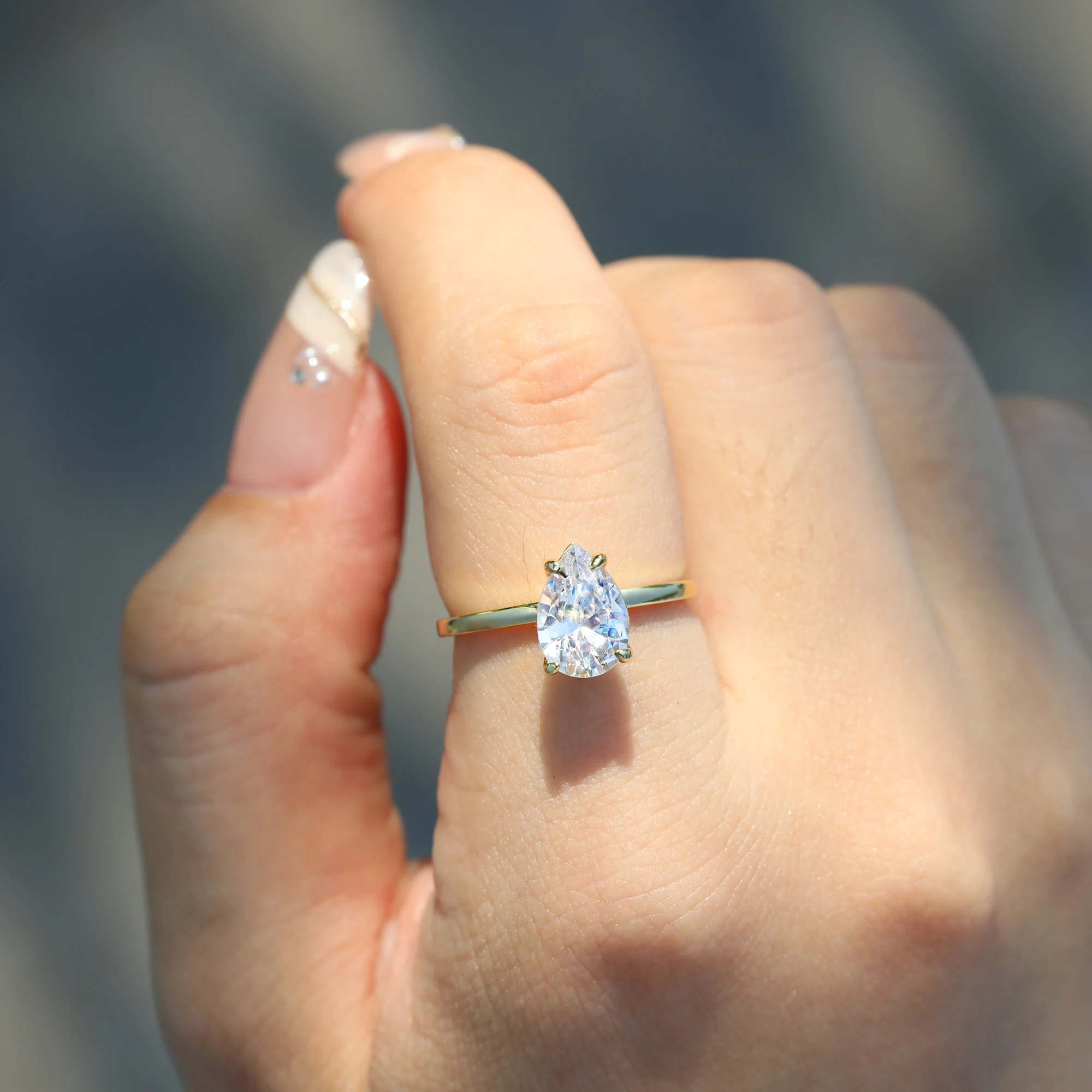 Waterdrop 925 Sterling Silver 1ct-3ct Moissanite Engagement Ring for Woman D Color VVS1 14K Gold Plated Gifts with Certificate