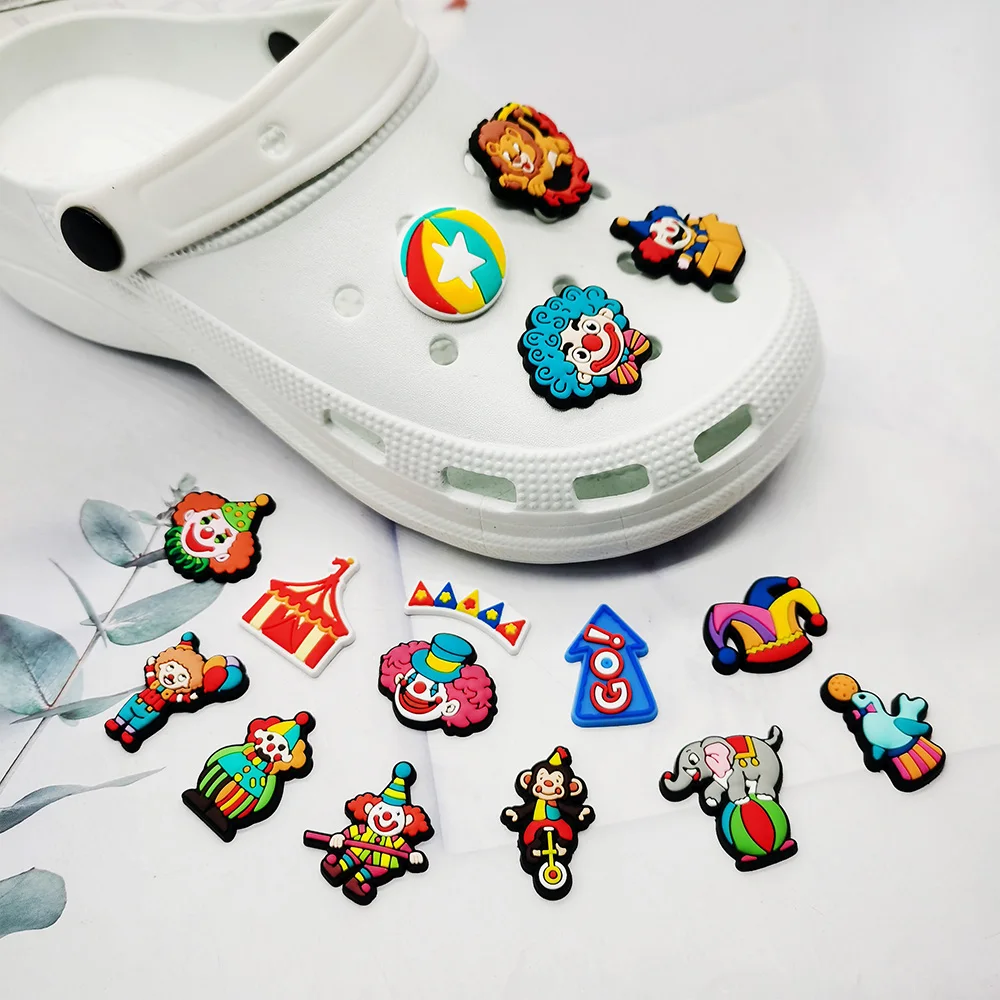 

16pcs/set Shoe Charms DIY circus cartoon Accessories For PVC Decorations Fit to Bubble Slides Sandals Christmas Parties Gift