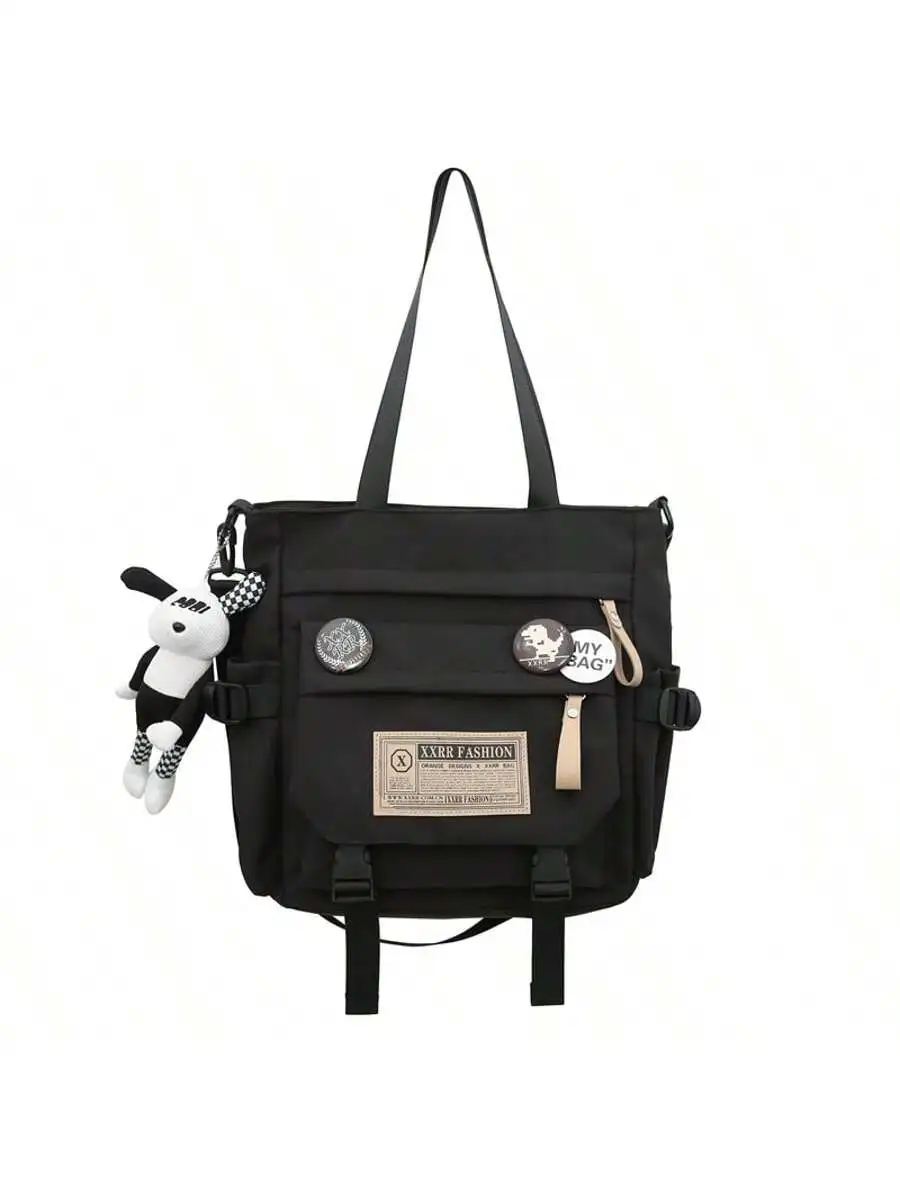 

2025 New Design Hip Hop Style Crossbody Bag, Unisex Shoulder Bag with Keychain, Large Capacity Street Style Tote Bag for Men and