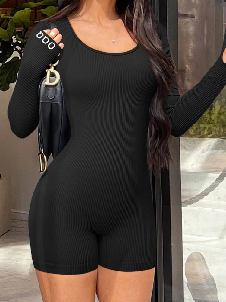 بدلة يوجا نسائية عالية الخصر بأكمام طويلة طقم مكون من قطعة واحدة بلون سادة ملابس رياضية للياقة البدنية