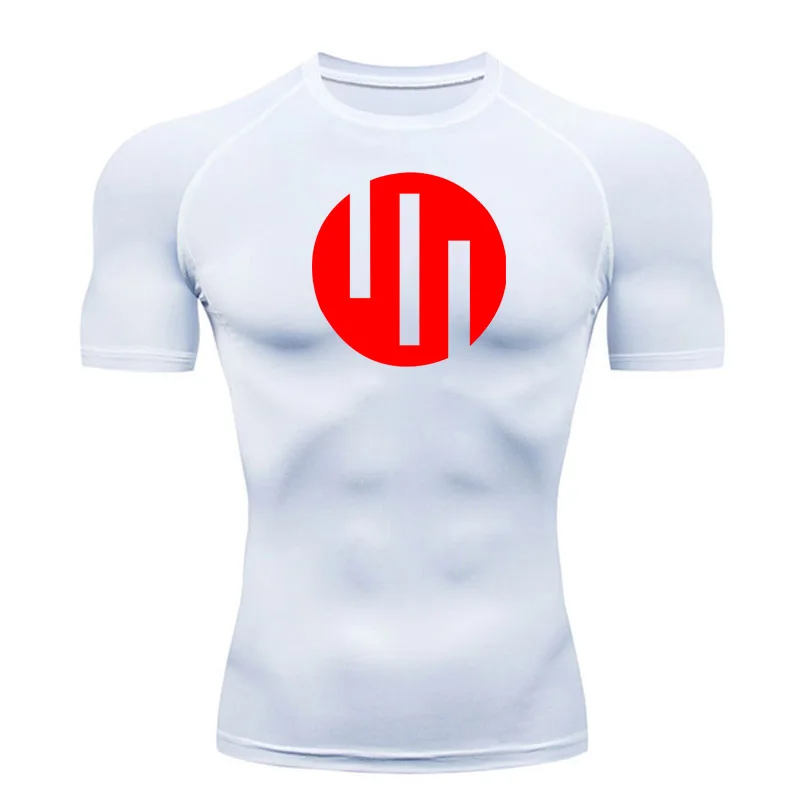 

Running T-shirt Short Sleeve White Compression Shirt Men's Gym Exercise Quick dry Sun Protection Sportswear Muscle