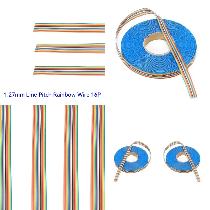 2m 16 Pin Flat Ribbon Extension Cable 1.27mm Line Pitch Rainbow Wire Connect Wires for Electronics
