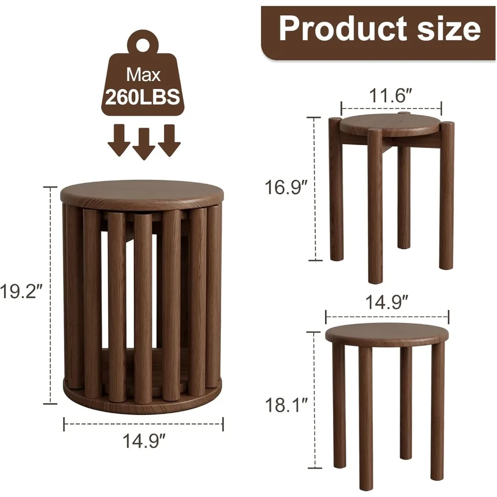 Ensemble de 4 tabourets empilables, tabourets en bois de 18 pouces, tables d'appoint gigognes, table basse gigogne, robuste et durable, sans installation