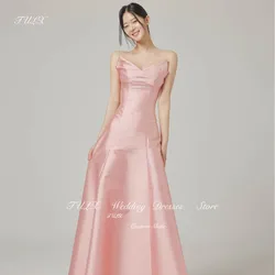 Tulx rosa fada vestidos de noite simples cetim vestidos de baile com decote em v longo coreano sessão de fotos de casamento a linha espartilho personalizado