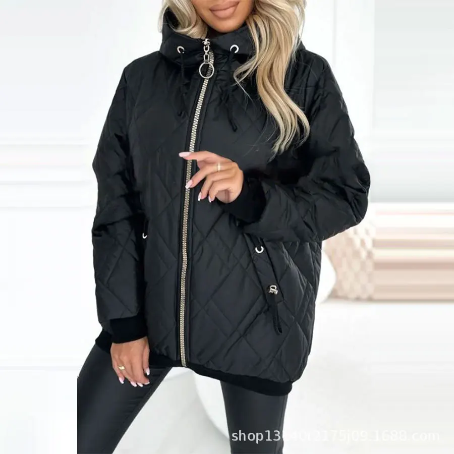 Fashion Warmth Slim Fit Cold Weather Jacket Winter Hooded Down Coat Drawstring Zipper Closure Windproof Padded Outerwear
