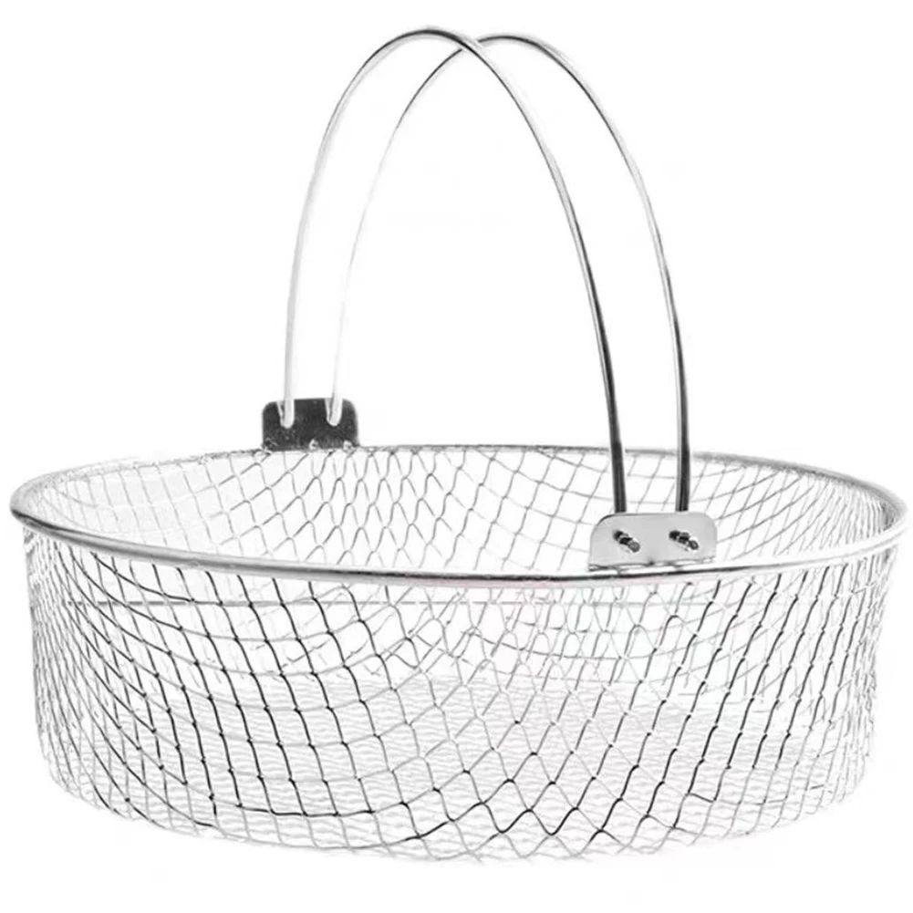 

21cm Diameter Air Fryer Basket Air Circulation Technology Dishwasher Safe Folding Handle Design Air Fryer Mesh Basket