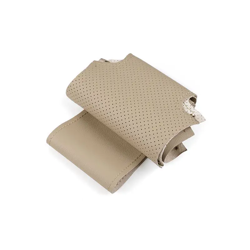 Handgeflochtener perforierter Mikrofaser-Leder-Lenkradbezug für Fiat 500 2007-2015, 500C 2014-2017, 500e 2014-2018, Beige